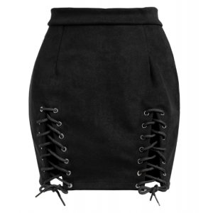 Lace Up Faux Suede Mini Skirt - Black